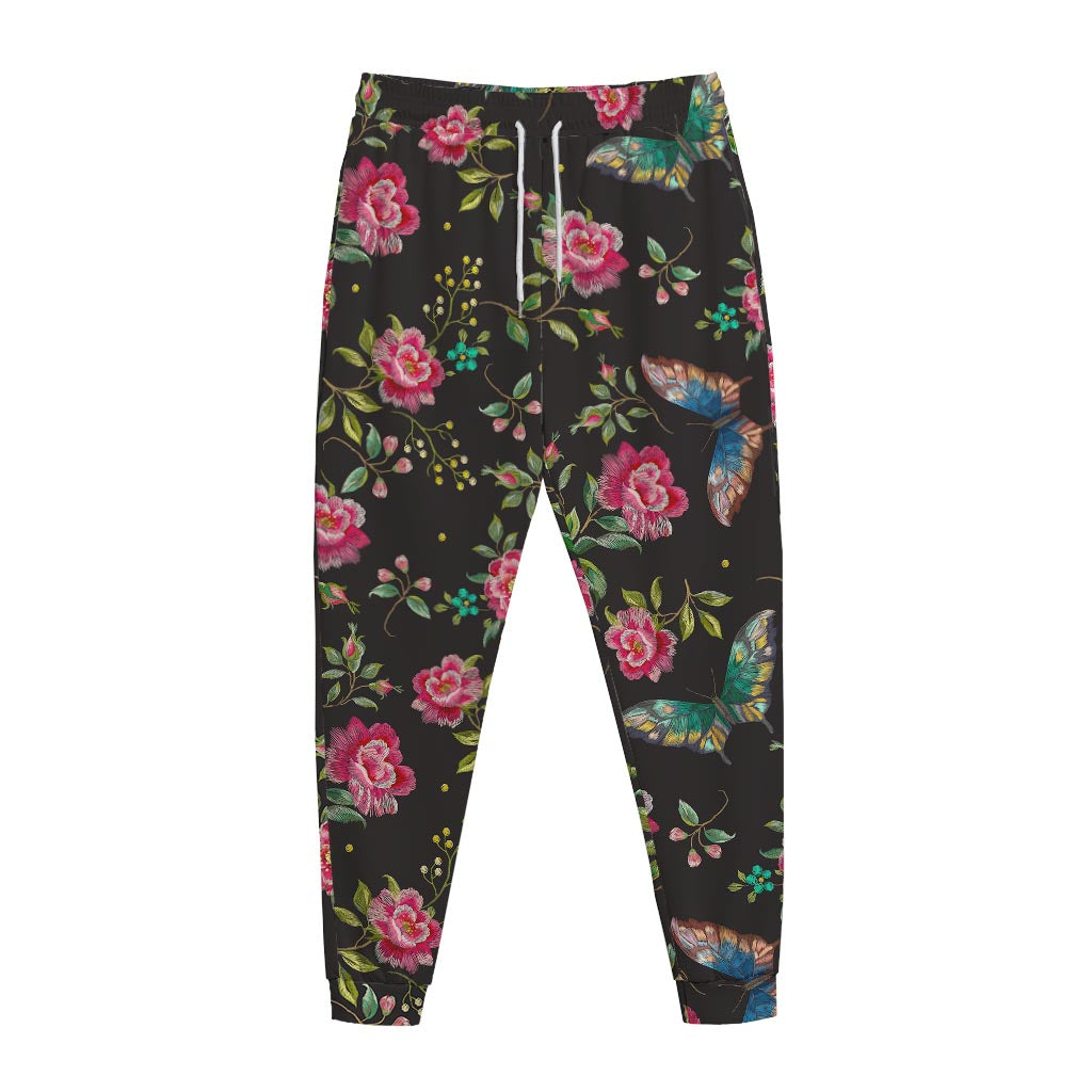 Butterfly And Flower Pattern Print Jogger Pants