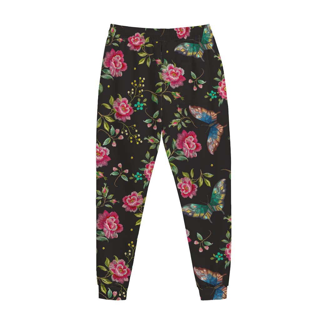 Butterfly And Flower Pattern Print Jogger Pants