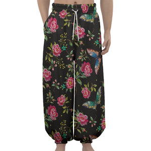 Butterfly And Flower Pattern Print Lantern Pants