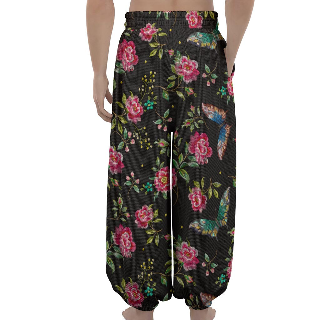 Butterfly And Flower Pattern Print Lantern Pants