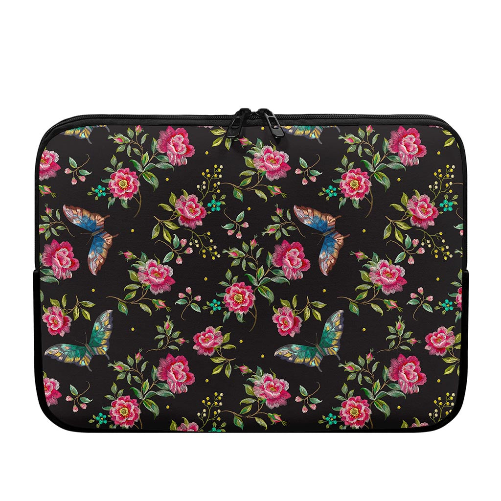 Butterfly And Flower Pattern Print Laptop Sleeve