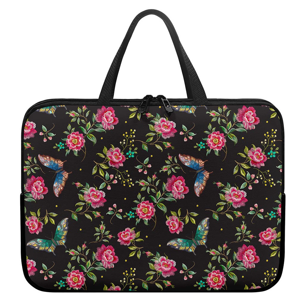 Butterfly And Flower Pattern Print Laptop Sleeve With Handle
