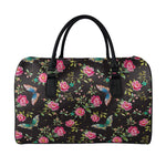 Butterfly And Flower Pattern Print Leather Duffle Bag