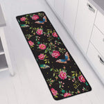 Butterfly And Flower Pattern Print Long Kitchen Mat