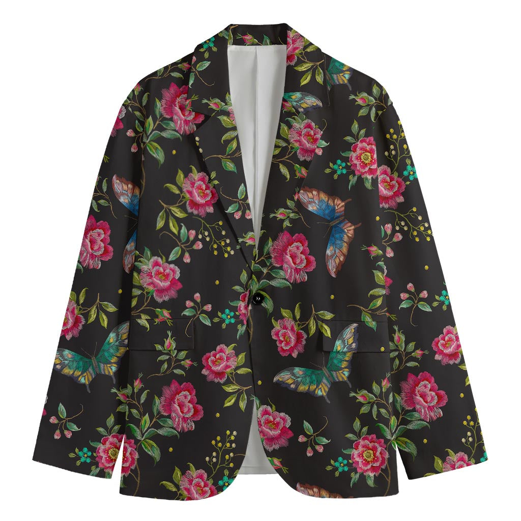 Butterfly And Flower Pattern Print Men's Blazer