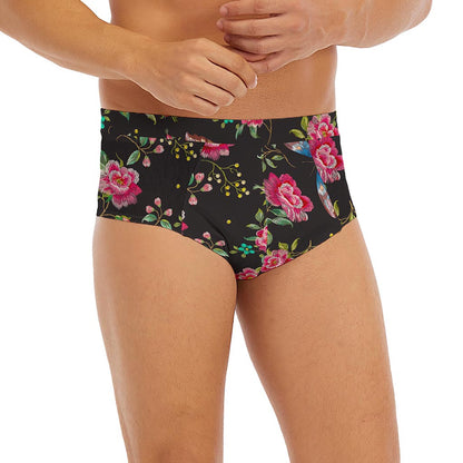 Butterfly And Flower Pattern Print Men's Briefs