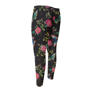 Butterfly And Flower Pattern Print Men's Compression Pants