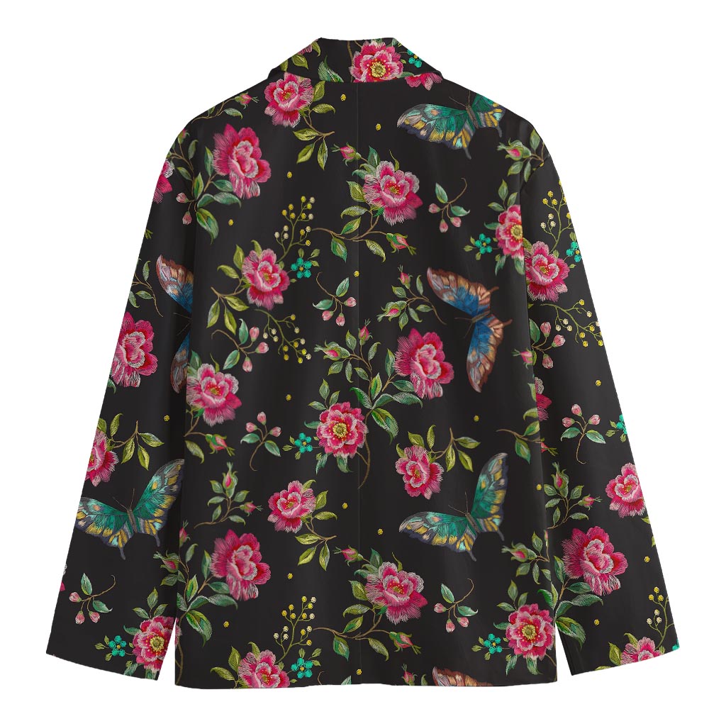 Butterfly And Flower Pattern Print Men's Cotton Blazer