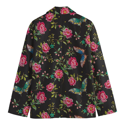 Butterfly And Flower Pattern Print Men's Cotton Blazer