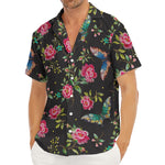 Butterfly And Flower Pattern Print Men's Deep V-Neck Shirt