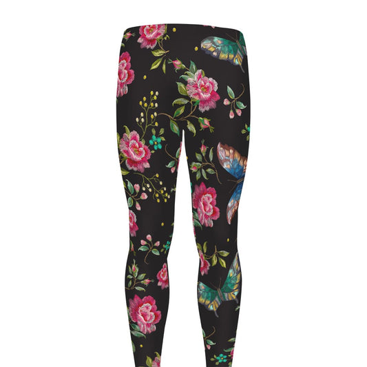 Butterfly And Flower Pattern Print Men's leggings