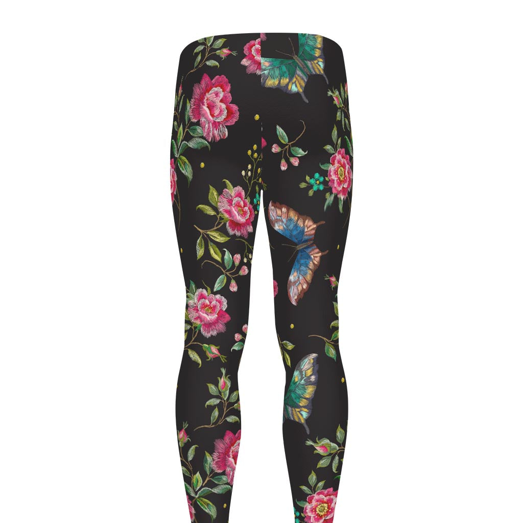 Butterfly And Flower Pattern Print Men's leggings