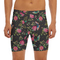 Butterfly And Flower Pattern Print Men's Long Boxer Briefs