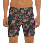 Butterfly And Flower Pattern Print Men's Long Boxer Briefs