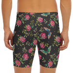 Butterfly And Flower Pattern Print Men's Long Boxer Briefs
