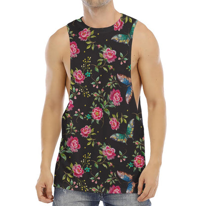 Butterfly And Flower Pattern Print Men's Muscle Tank Top