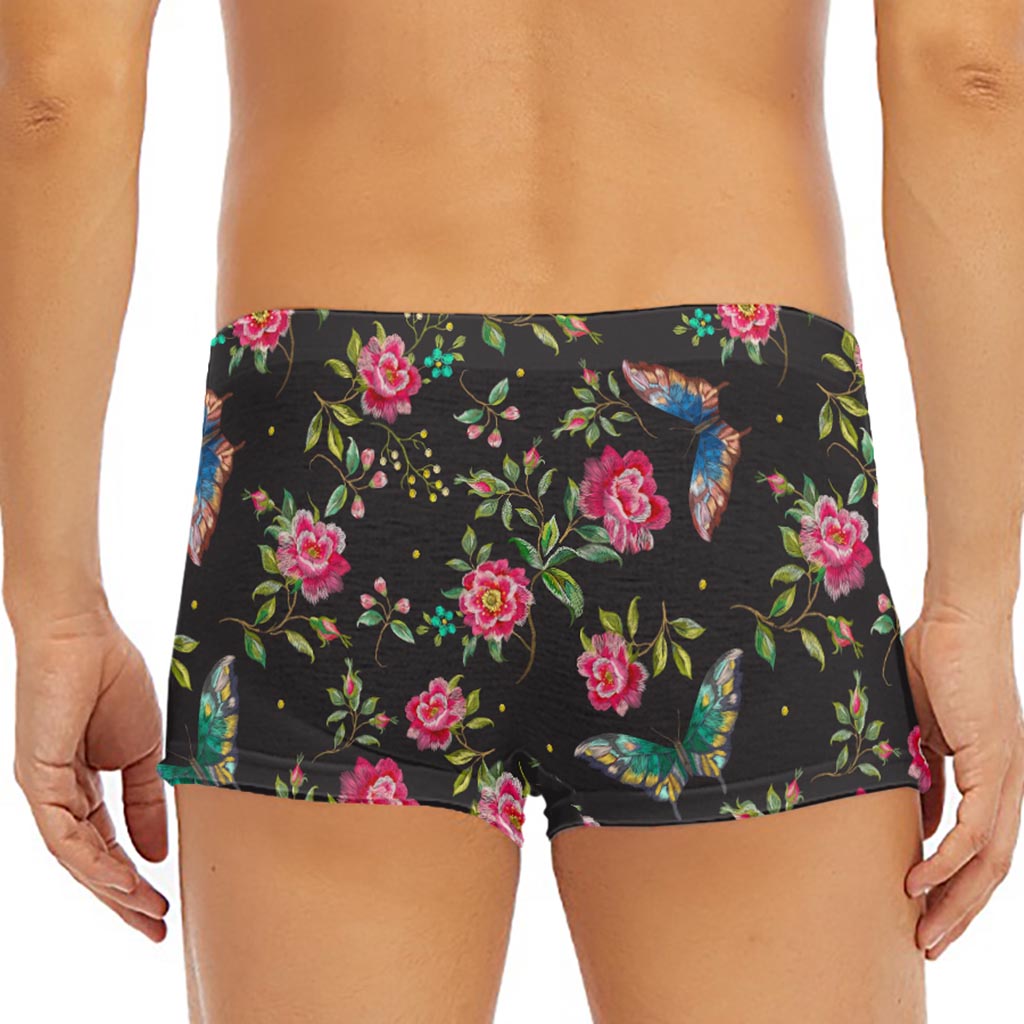 Butterfly And Flower Pattern Print Men's Short Boxer Briefs