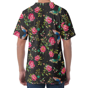 Butterfly And Flower Pattern Print Men's Velvet T-Shirt