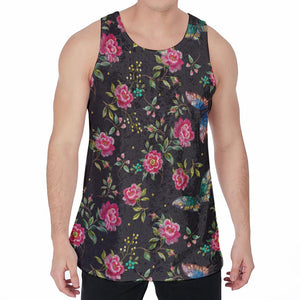 Butterfly And Flower Pattern Print Men's Velvet Tank Top