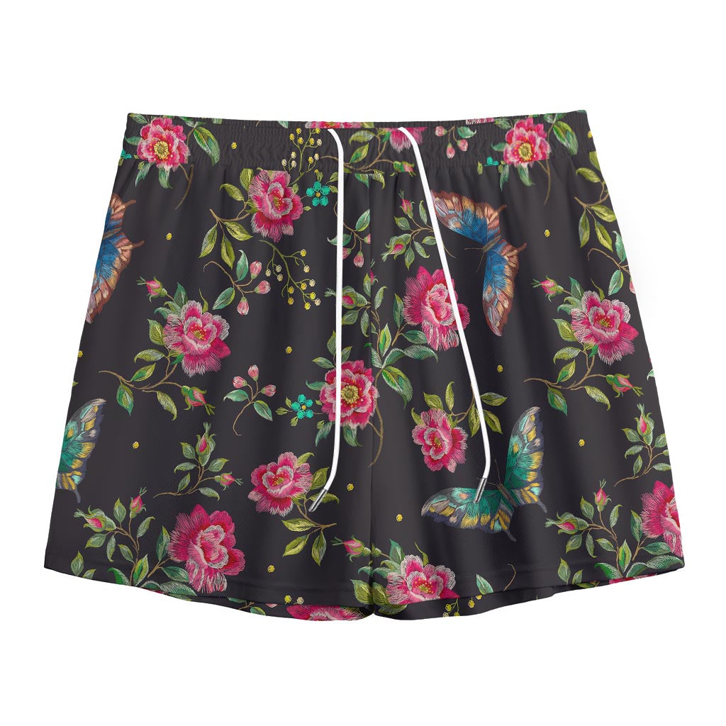 Butterfly And Flower Pattern Print Mesh Shorts