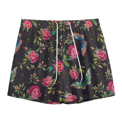Butterfly And Flower Pattern Print Mesh Shorts