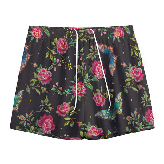 Butterfly And Flower Pattern Print Mesh Shorts