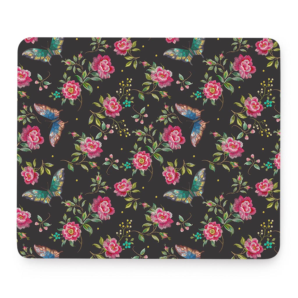 Butterfly And Flower Pattern Print Mouse Pad