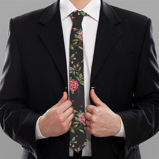 Butterfly And Flower Pattern Print Necktie