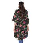 Butterfly And Flower Pattern Print Open Front Beach Cover Up
