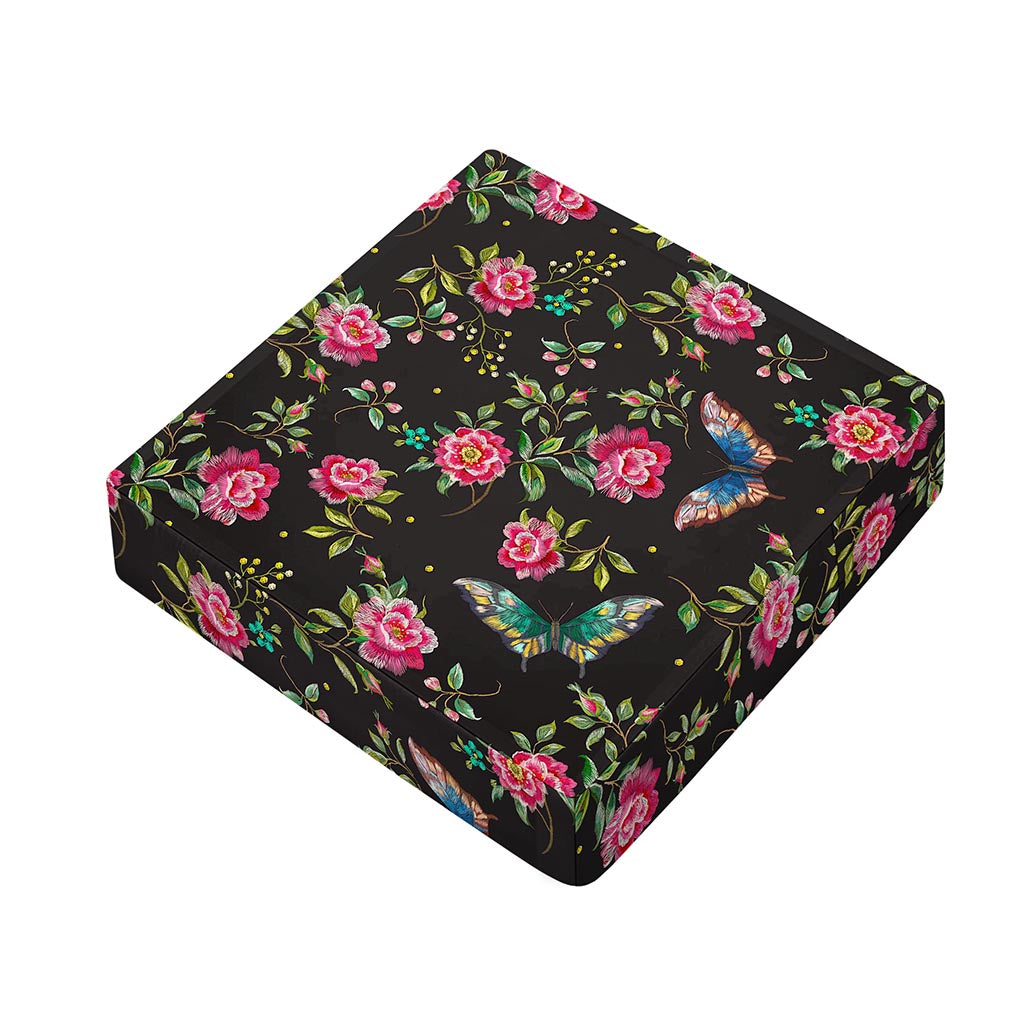Butterfly And Flower Pattern Print Outdoor Seat Cushion Cover