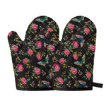Butterfly And Flower Pattern Print Oven Mitts
