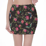 Butterfly And Flower Pattern Print Pencil Mini Skirt