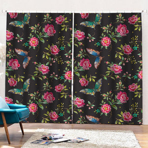 Butterfly And Flower Pattern Print Pencil Pleat Curtains