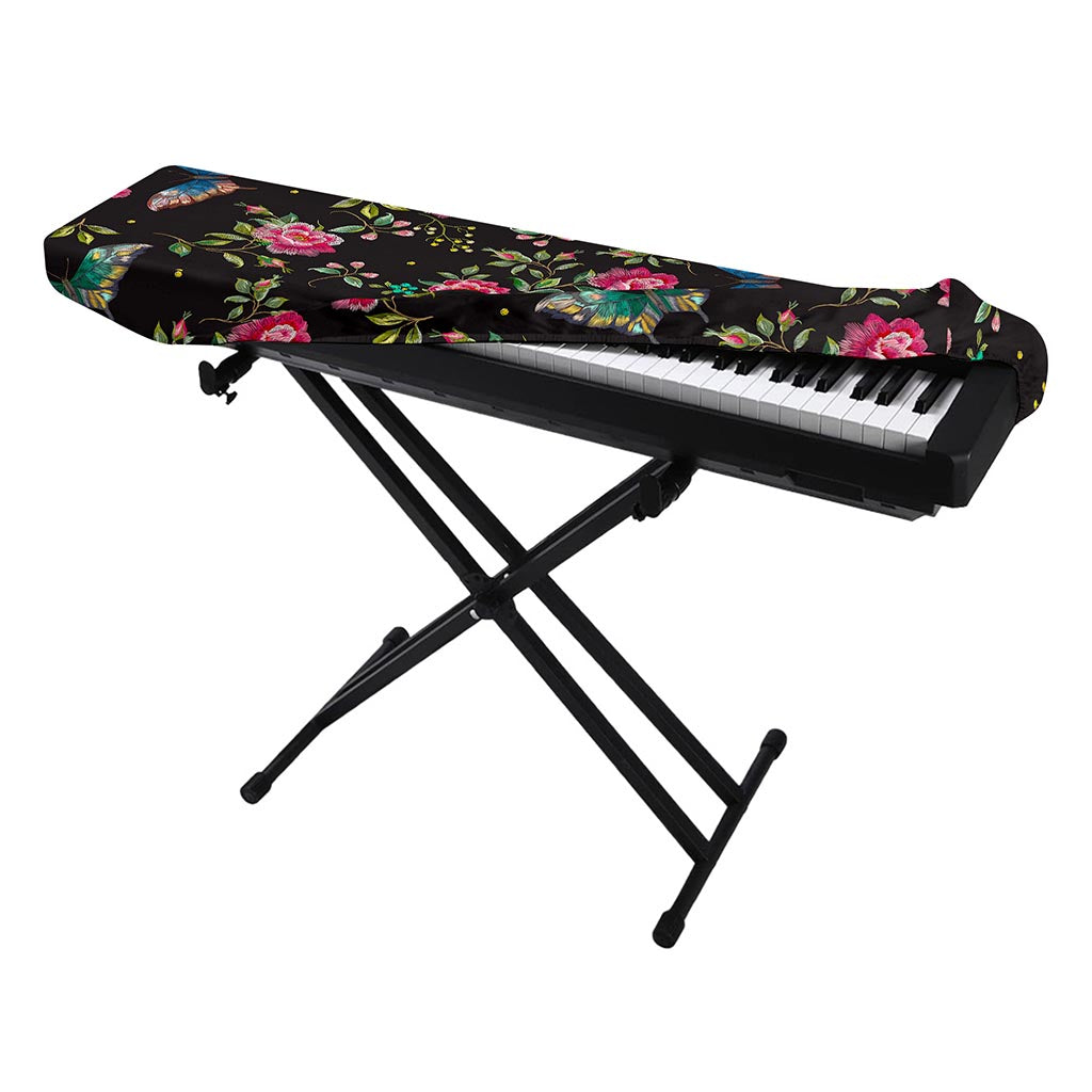 Butterfly And Flower Pattern Print Piano Keyboard Cover