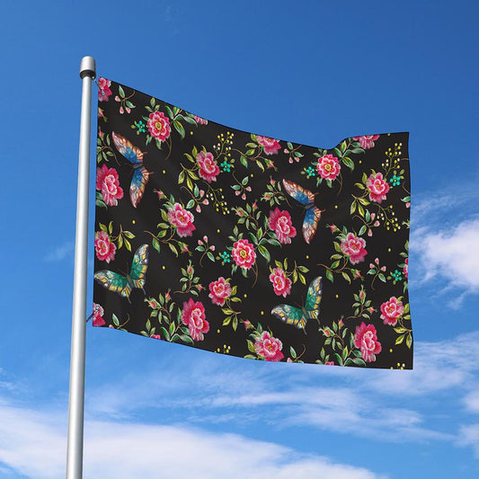 Butterfly And Flower Pattern Print Polyester Flag