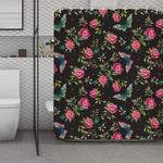 Butterfly And Flower Pattern Print Polyester Shower Curtain