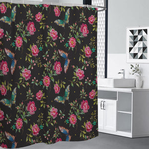 Butterfly And Flower Pattern Print Premium Shower Curtain