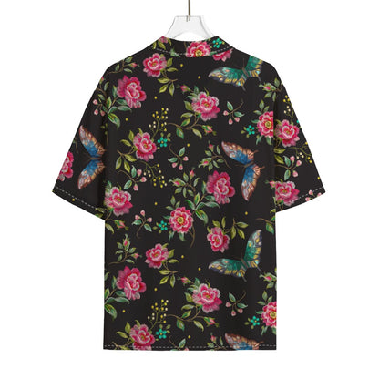 Butterfly And Flower Pattern Print Rayon Hawaiian Shirt