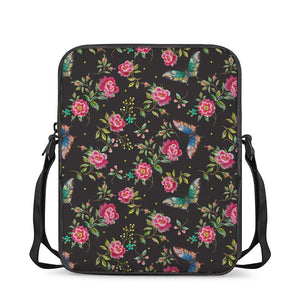 Butterfly And Flower Pattern Print Rectangular Crossbody Bag