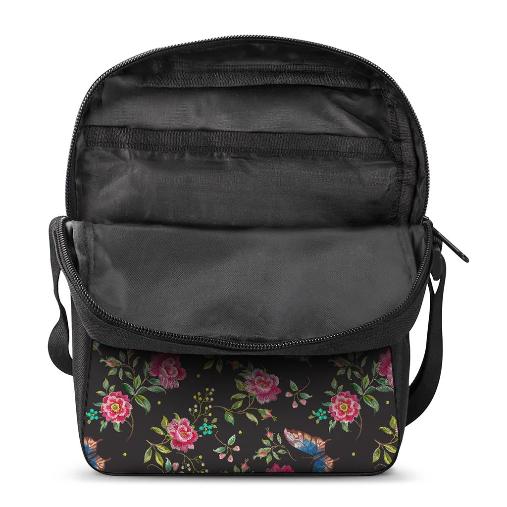 Butterfly And Flower Pattern Print Rectangular Crossbody Bag