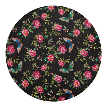 Butterfly And Flower Pattern Print Round Blanket