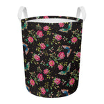 Butterfly And Flower Pattern Print Round Laundry Basket