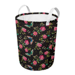 Butterfly And Flower Pattern Print Round Laundry Basket