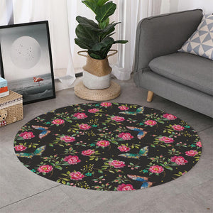 Butterfly And Flower Pattern Print Round Rug