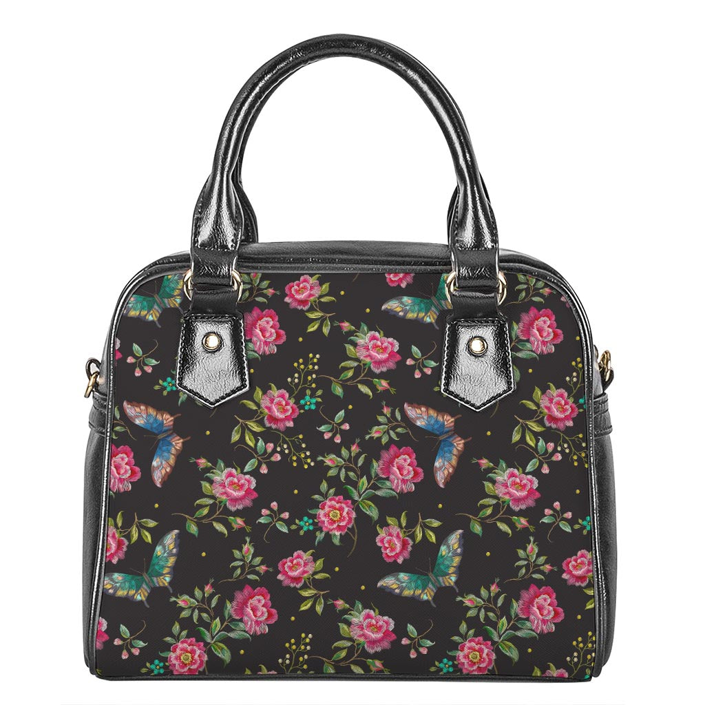 Butterfly And Flower Pattern Print Shoulder Handbag