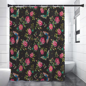 Butterfly And Flower Pattern Print Shower Curtain