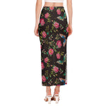 Butterfly And Flower Pattern Print Side Slit Maxi Skirt