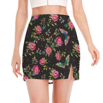 Butterfly And Flower Pattern Print Side Slit Mini Skirt