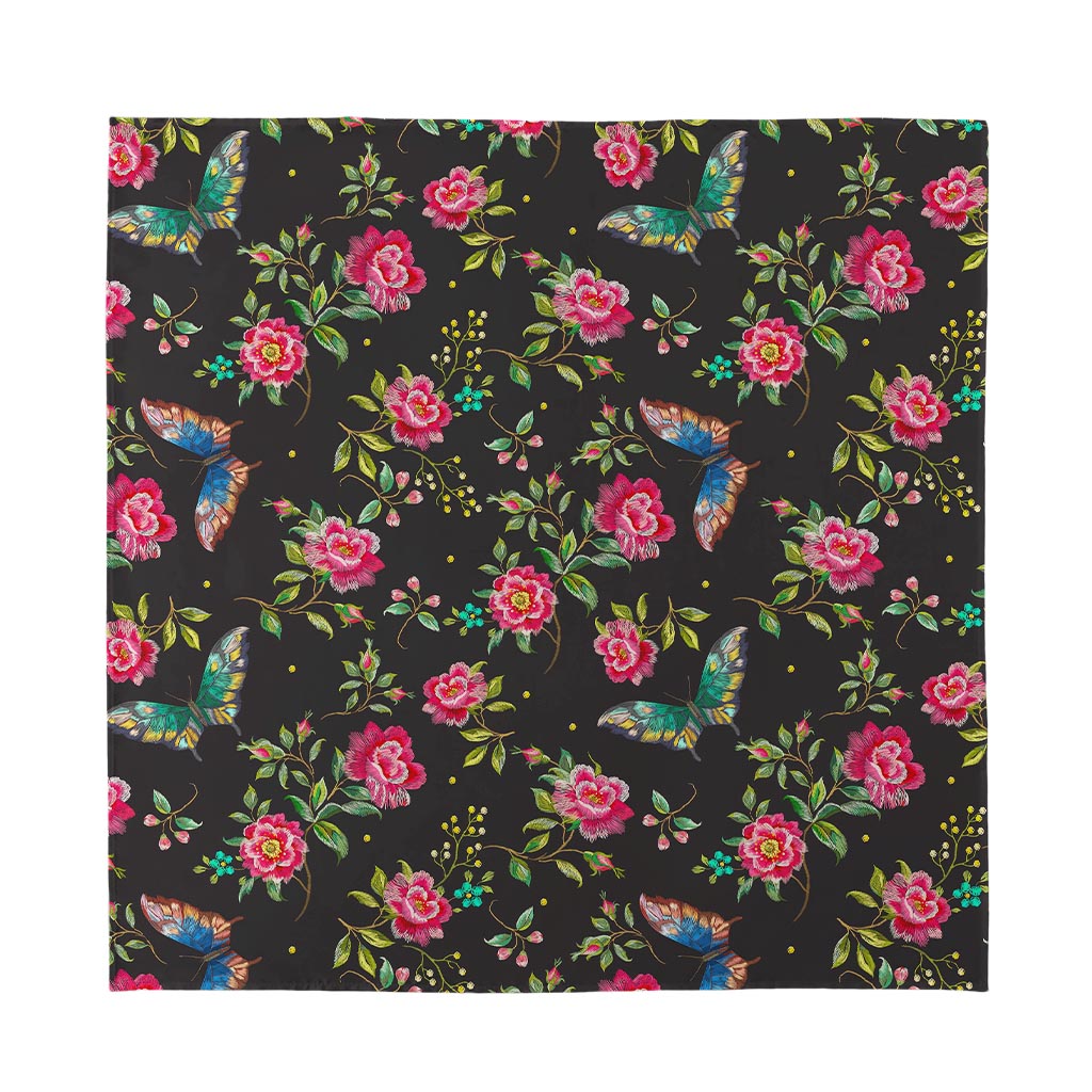 Butterfly And Flower Pattern Print Silk Bandana
