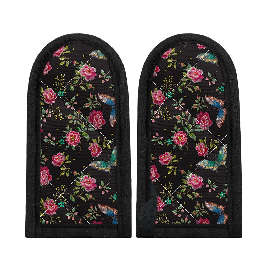 Butterfly And Flower Pattern Print Skillet Handle Cover